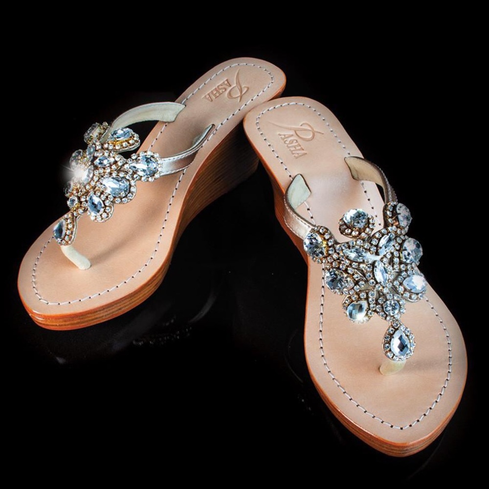 Pasha Mystique jeweled wedge sandals 9